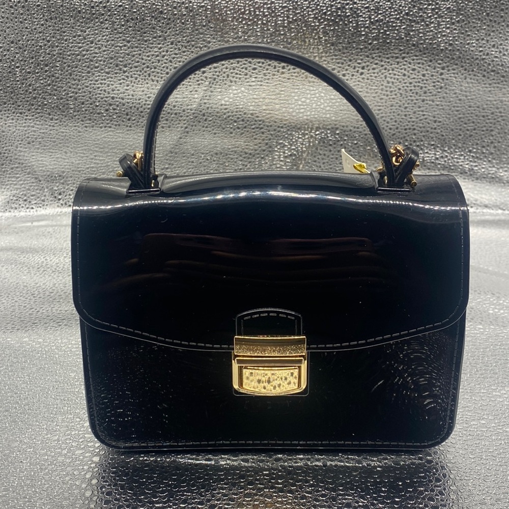 NWT  Black Le Miel Mini Top Handle Jelly Bag With Detachable Gold Chain Strap